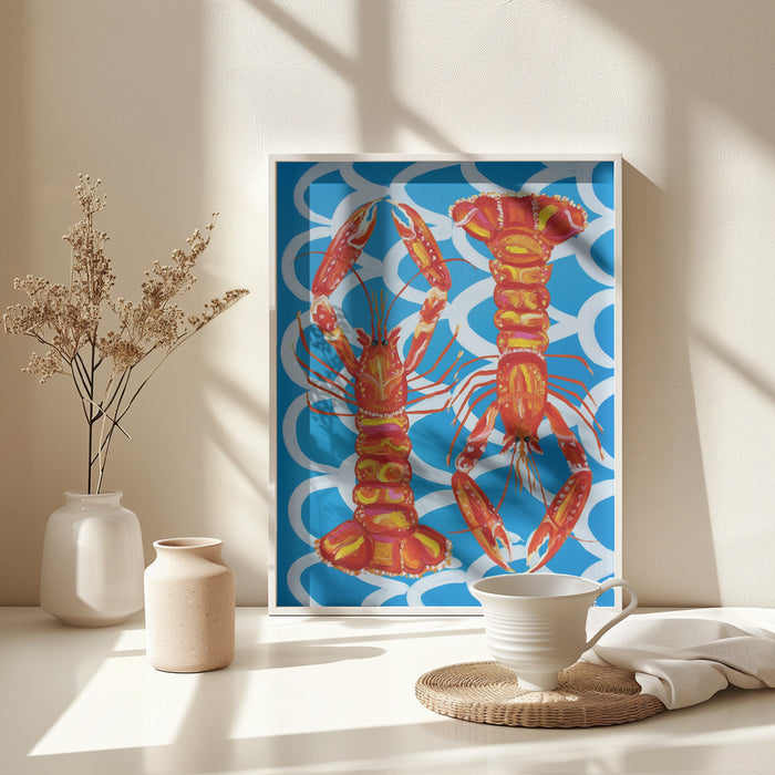 Langoustines On Blue Framed Art Wall Decor