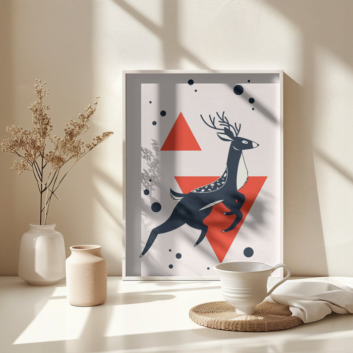 Abstract Deer Red Framed Art Wall Decor