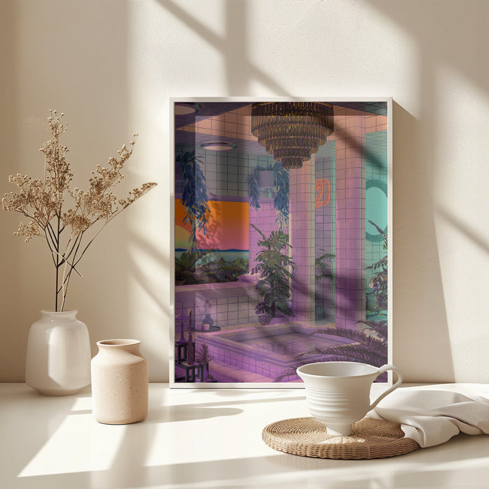 Vaporwave Pool Framed Art Modern Wall Decor