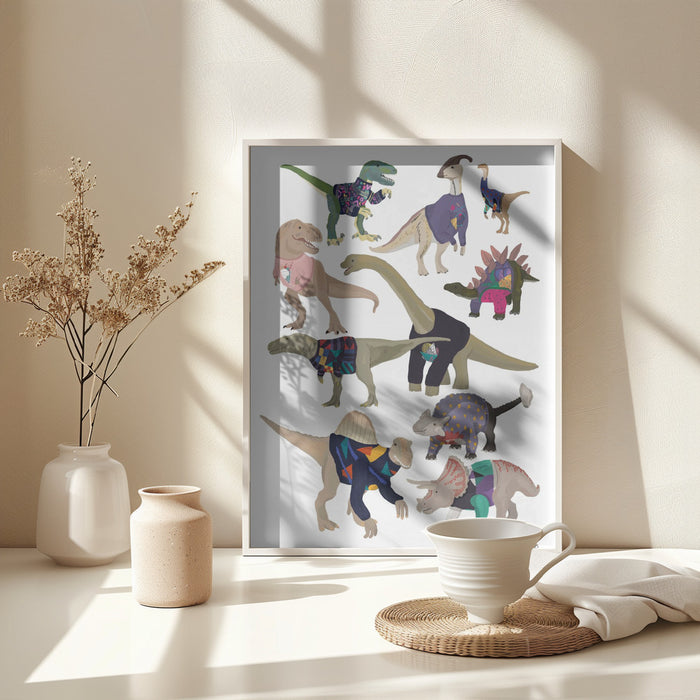 Dinosaurs In 80s Jumpers Framed Art Modern Wall Decor