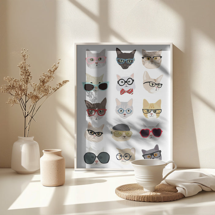 Cats With Glasses Framed Art Modern Wall Decor