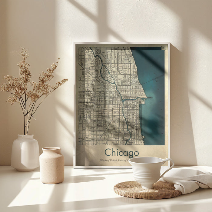 Chicago map Framed Art Modern Wall Decor