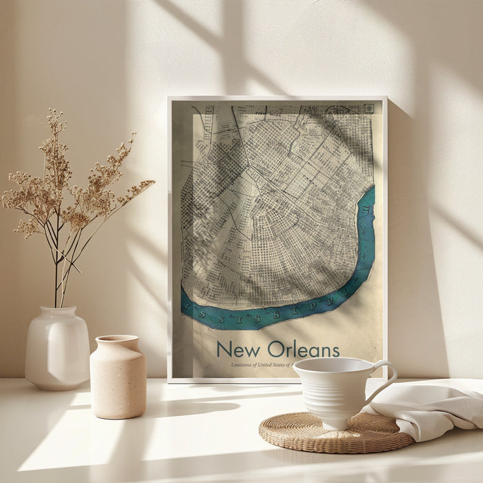 New Orleans map Framed Art Modern Wall Decor