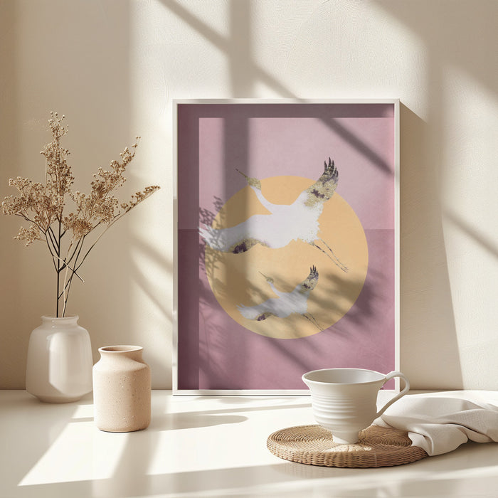 Pink Gold Crane Framed Art Wall Decor