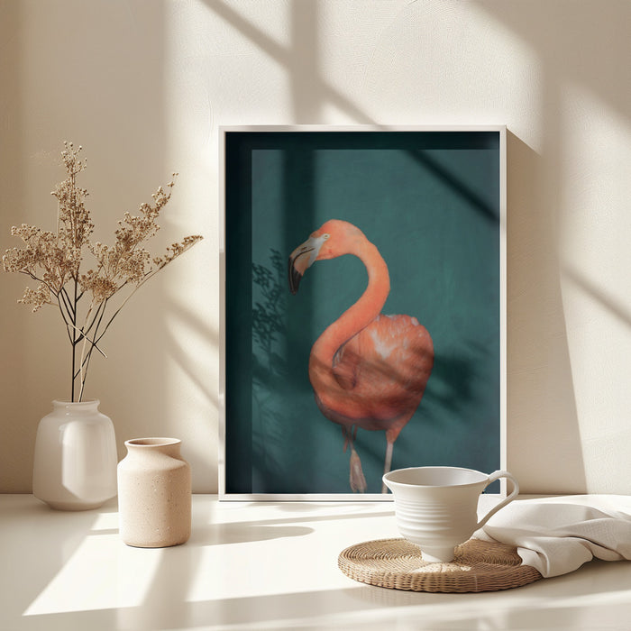 Green Flamingo Framed Art Wall Decor