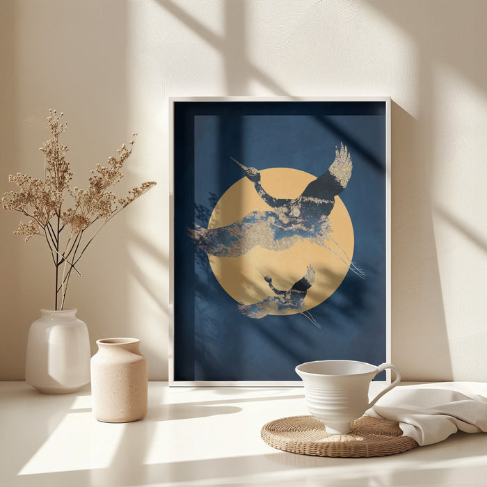 Sapphire Sun &amp; Cranes Framed Art Wall Decor