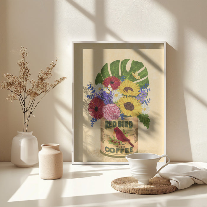 Flowers In a Vintage Coffee Can Framed Art Modern Wall Decor