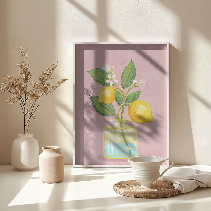 Lemon Bunch In Vase Framed Art Modern Wall Decor