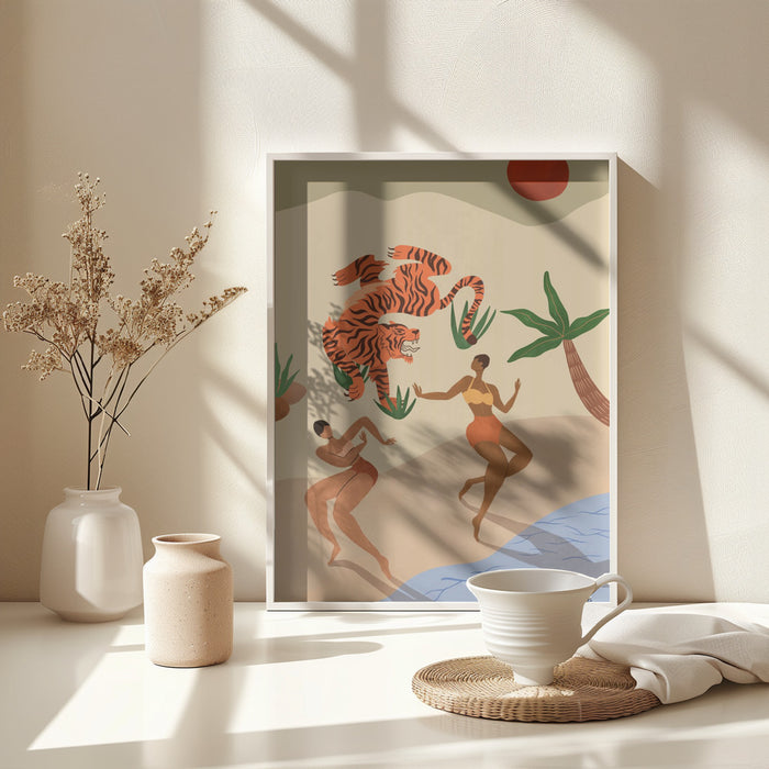 Dancing Tiger Framed Art Modern Wall Decor