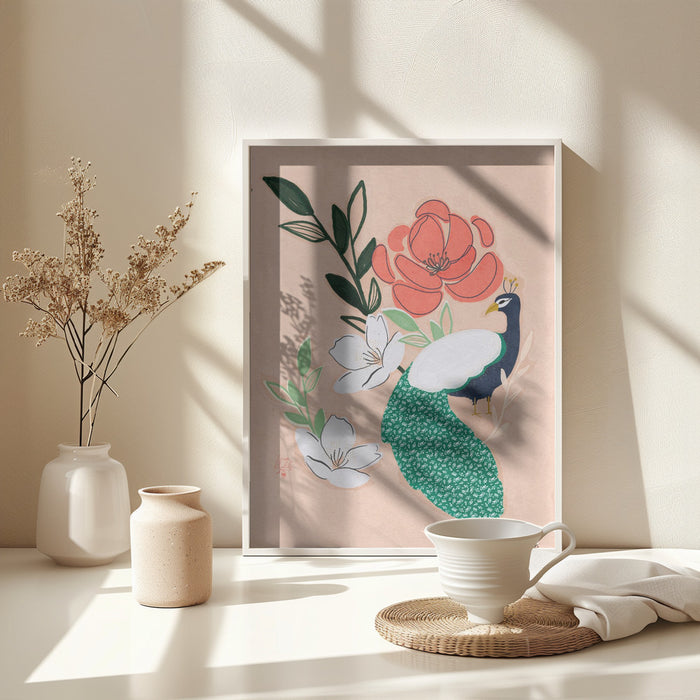 Peacock and Florals Erum Khalili Framed Art Modern Wall Decor