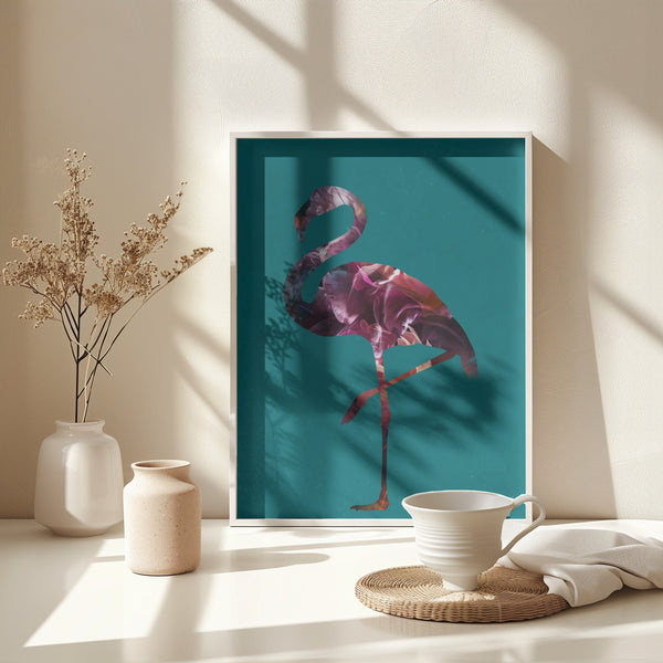 Flamingo Pink and Green Framed Art Modern Wall Decor