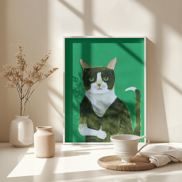 Tuxedo Cat Thumbs Up Framed Art Modern Wall Decor