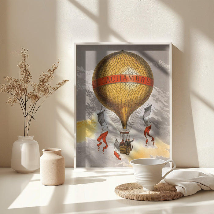 Balloon Labeled With Two Men Riding In the Basket 1880 Framed Art Wall Decor