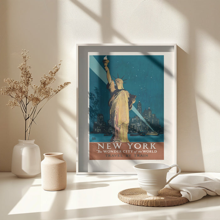 New York, the Wonder City of the World Travel By Train (1927) Poster By Adolph Treidler Framed Art Modern Wall Decor