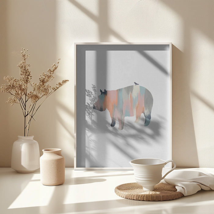 Pastel Hippo Framed Art Wall Decor