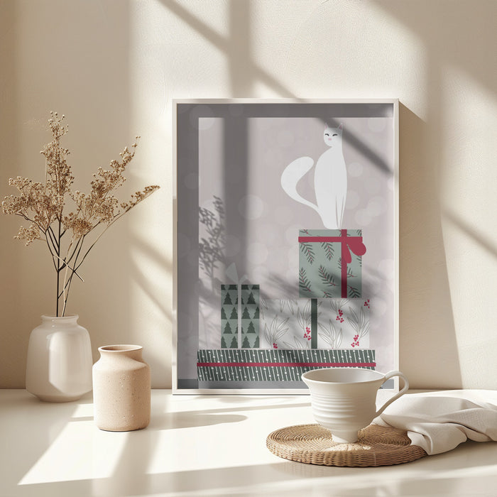 Retro cat and gifts Framed Art Modern Wall Decor