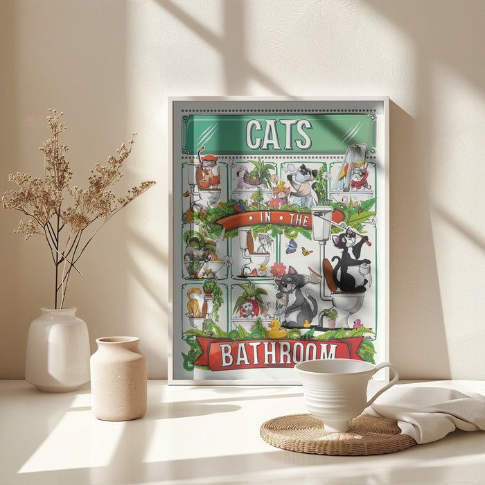 Cats In the Bathroom Framed Art Modern Wall Decor