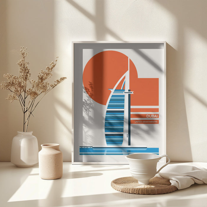 Dubai Burj Al Arab Minimalist Retro Travel Print Framed Art Modern Wall Decor