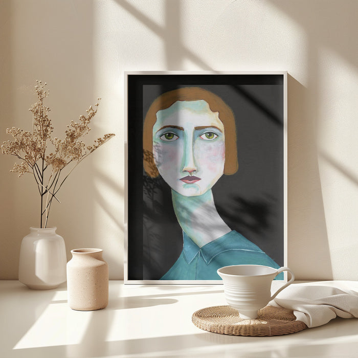 Vintage Lady Looking Framed Art Modern Wall Decor