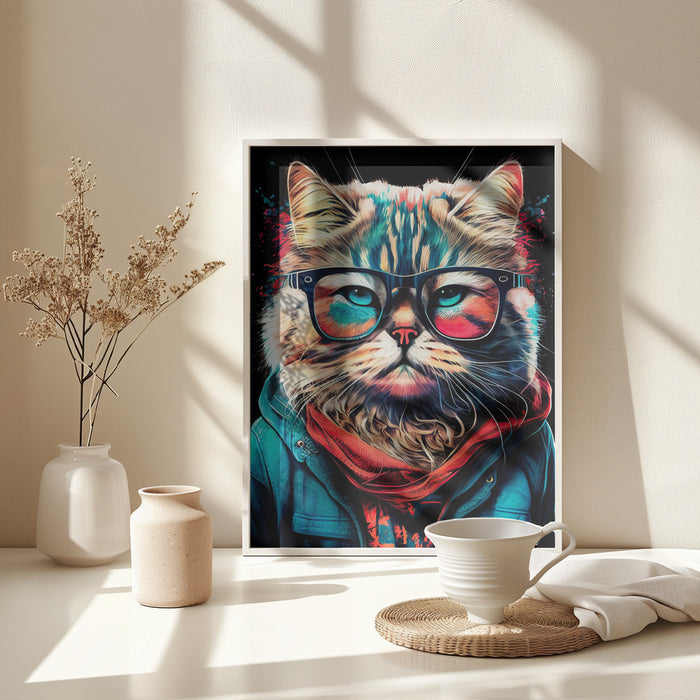 Hipster cat animal art Framed Art Wall Decor