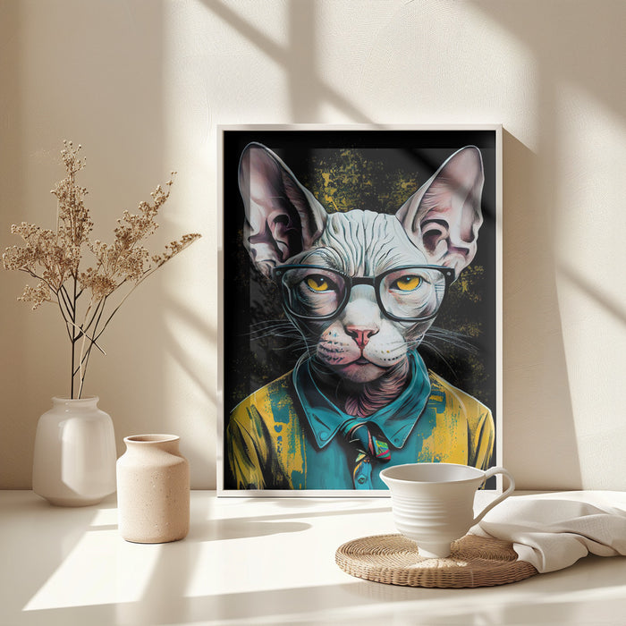 Hipster cat animal art Framed Art Wall Decor