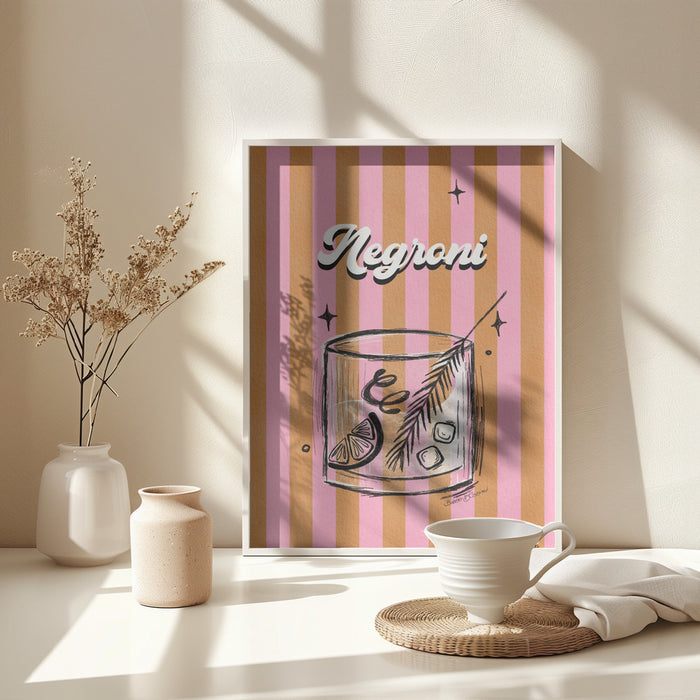 Negroni Drink on Stripes Framed Art Modern Wall Decor