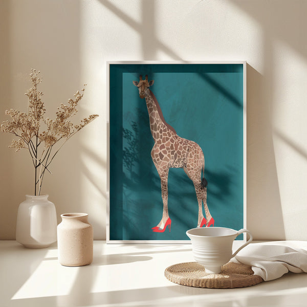 Giraffe turquouise heels Framed Art Modern Wall Decor