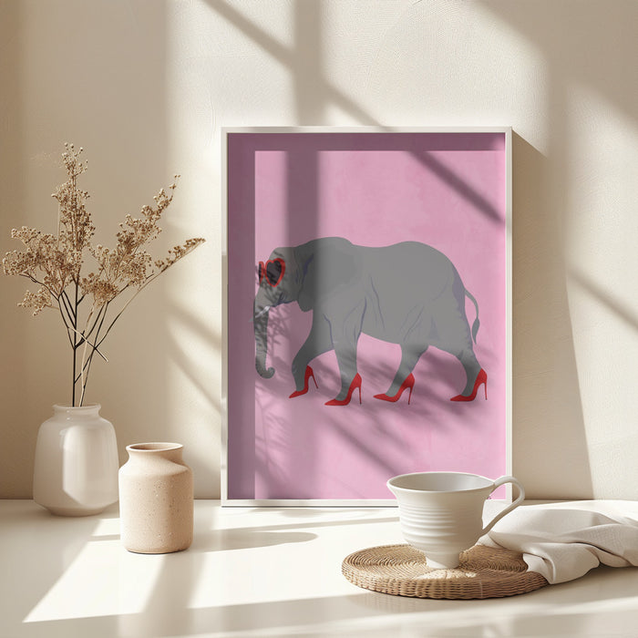 Elephant in heels and heart glasses Framed Art Wall Decor