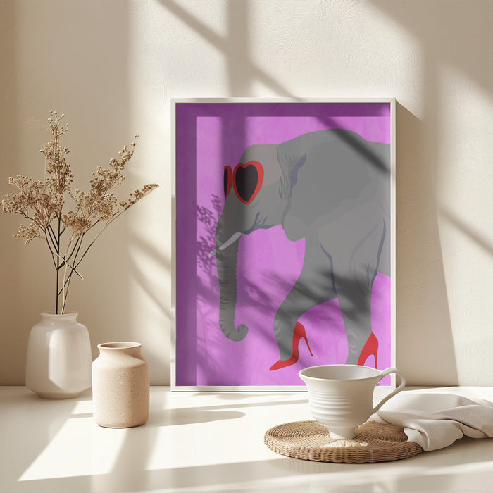 Flamingo profile in heels and heart glasses Framed Art Wall Decor