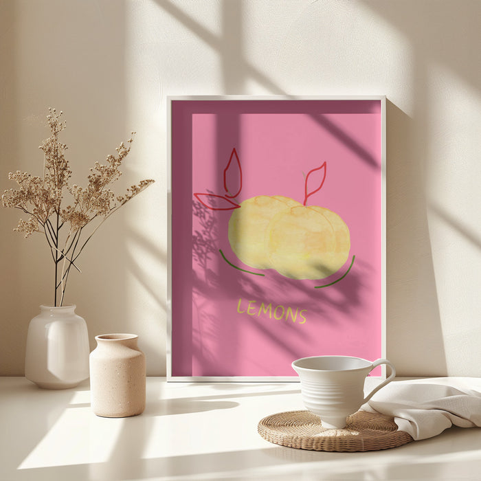 Lemons in Pink Framed Art Modern Wall Decor