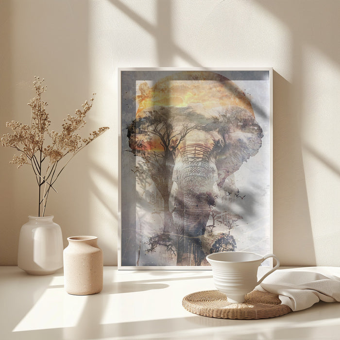 Elephant Africa Wild Animal Vintage Illustration Art 03 Framed Art Modern Wall Decor