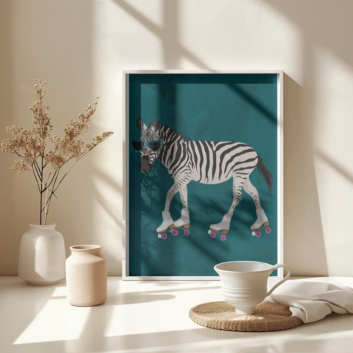 Zebra rollerskating Framed Art Wall Decor