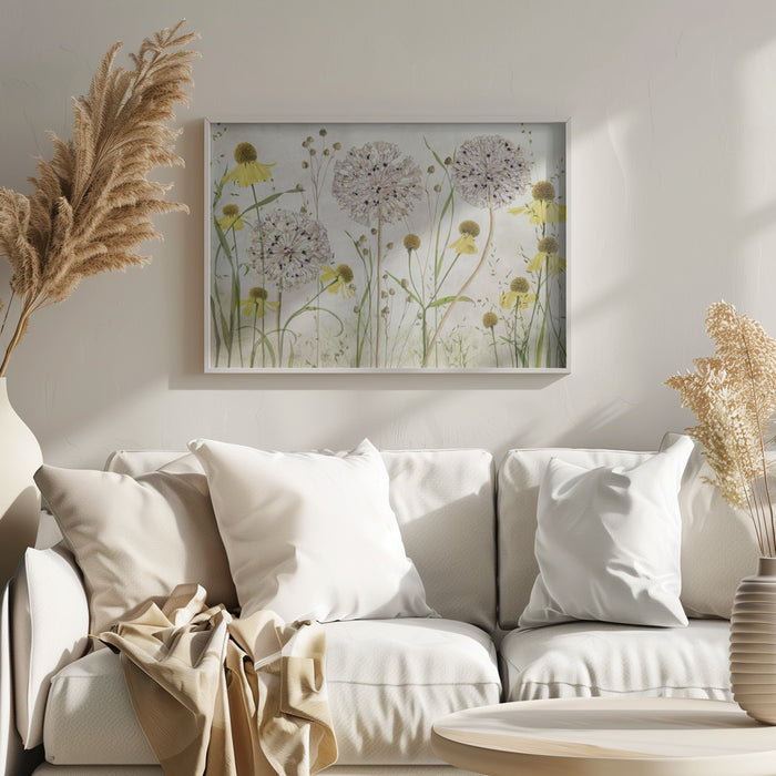 Alliums and heleniums Landscape Framed Art