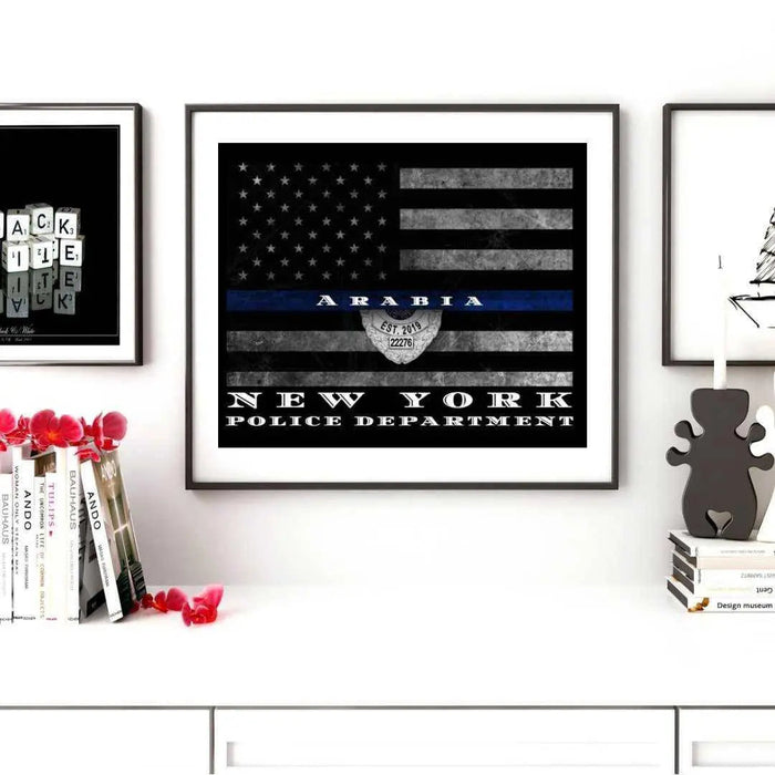 Police Officer Thin Blue Line Flag Framed Art Custom Art Picture Frame Store New Jersey