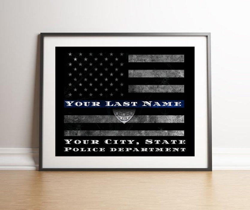 Thin Blue Line police officer picture frame gift