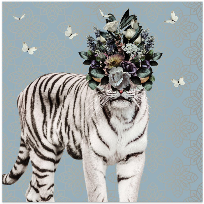 Spring Flower Bonnet On White Tiger Square Canvas Art Print