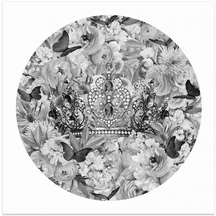 Candy Blooms &amp; Crown Black &amp; White Square Canvas Art