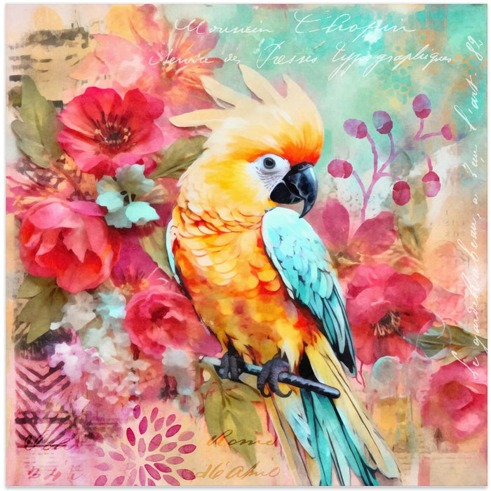 Parrots Tropical Garden Square Canvas Art