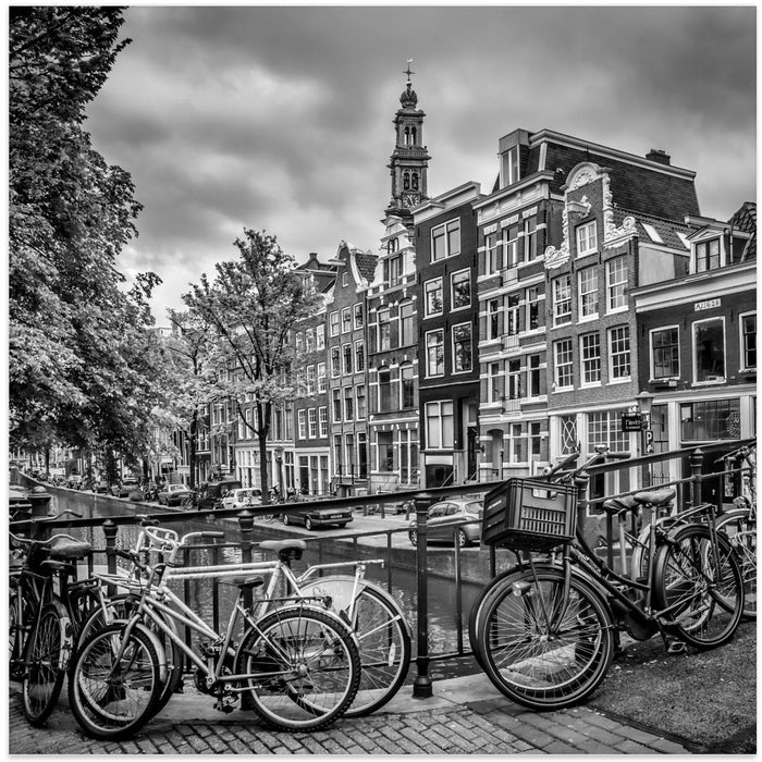 AMSTERDAM Flower Canal black &amp; white Square Canvas Art Print