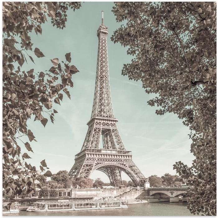 PARIS Eiffel Tower &amp; River Seine | urban vintage style Square Canvas Art Print