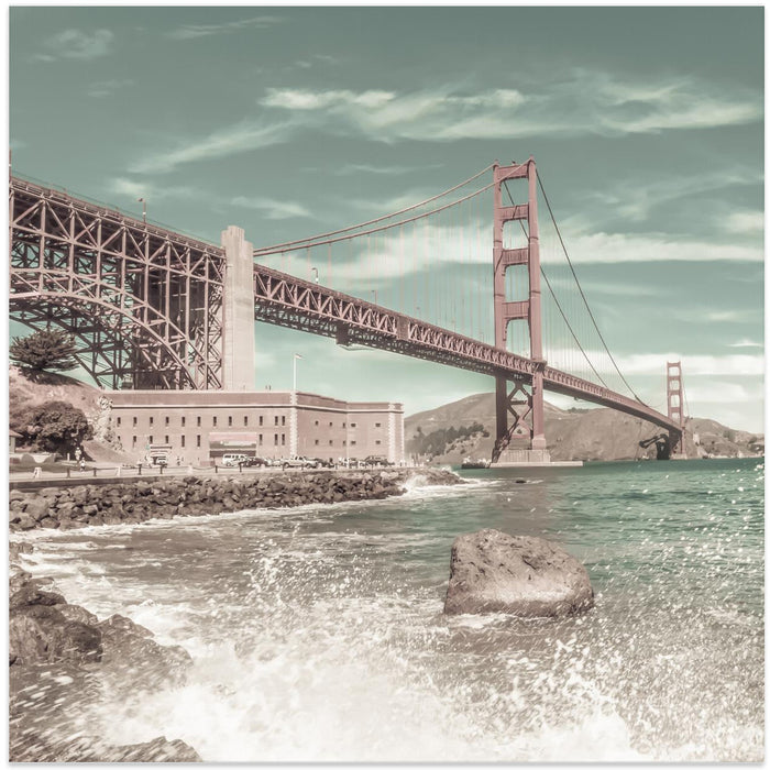 GOLDEN GATE BRIDGE Coastline Impression | urban vintage style Square Poster Art Print by Melanie Viola