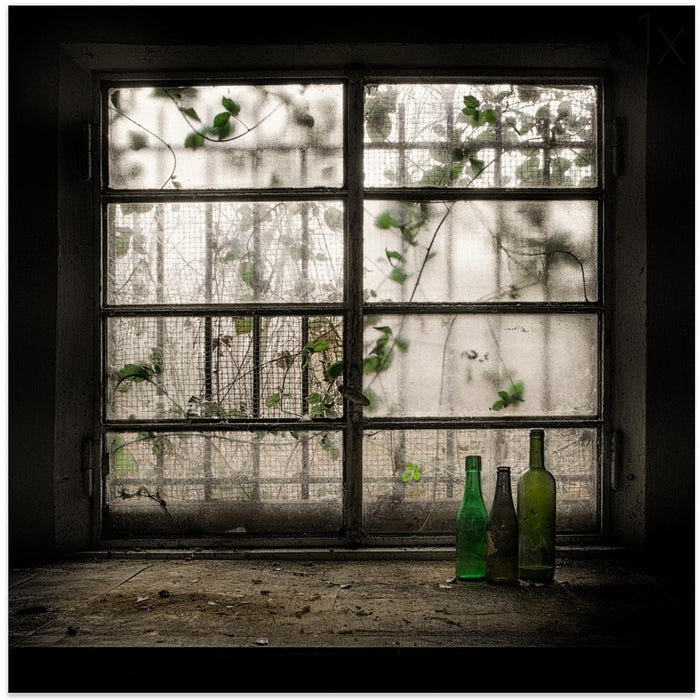 Still-Life with glass bottle Square Canvas Art Print