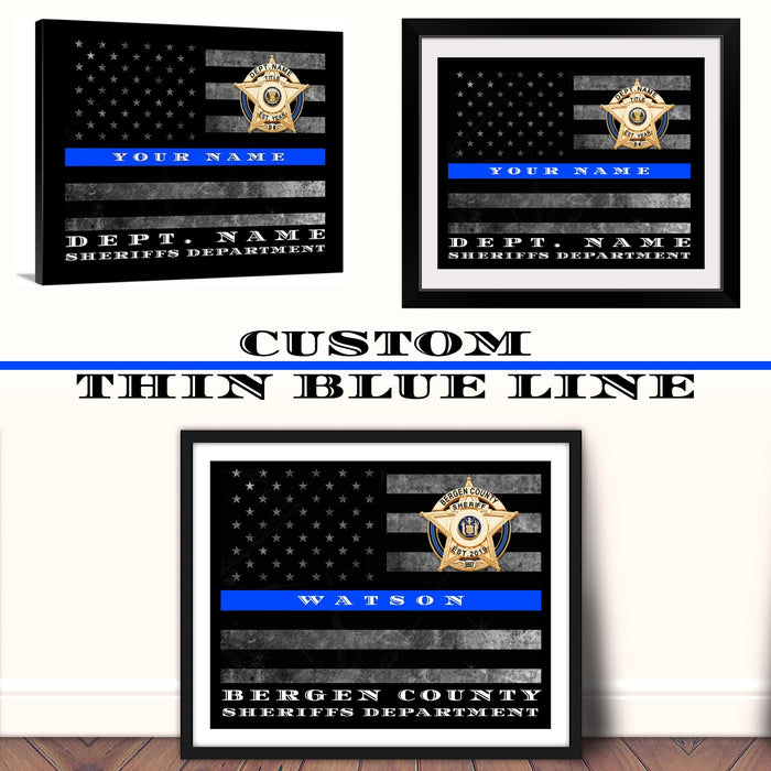 Custom Thin Blue Line Flag framed 11x14 : Promotion