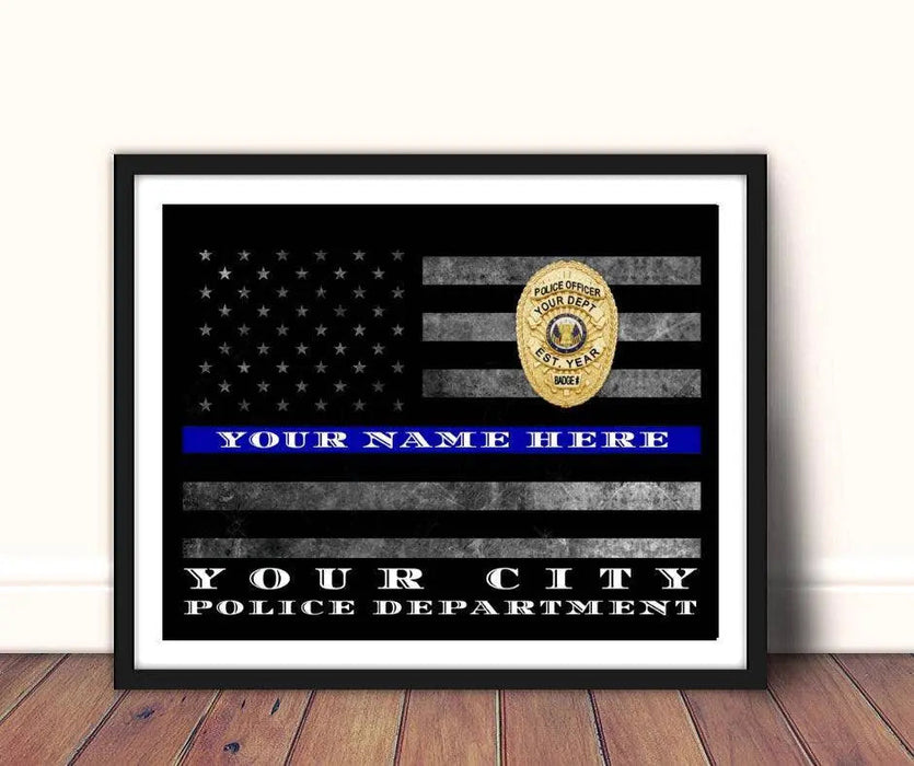 Thin Blue Line Flag Police Officer Gift Art Framed Picture Frame Store New Jersey