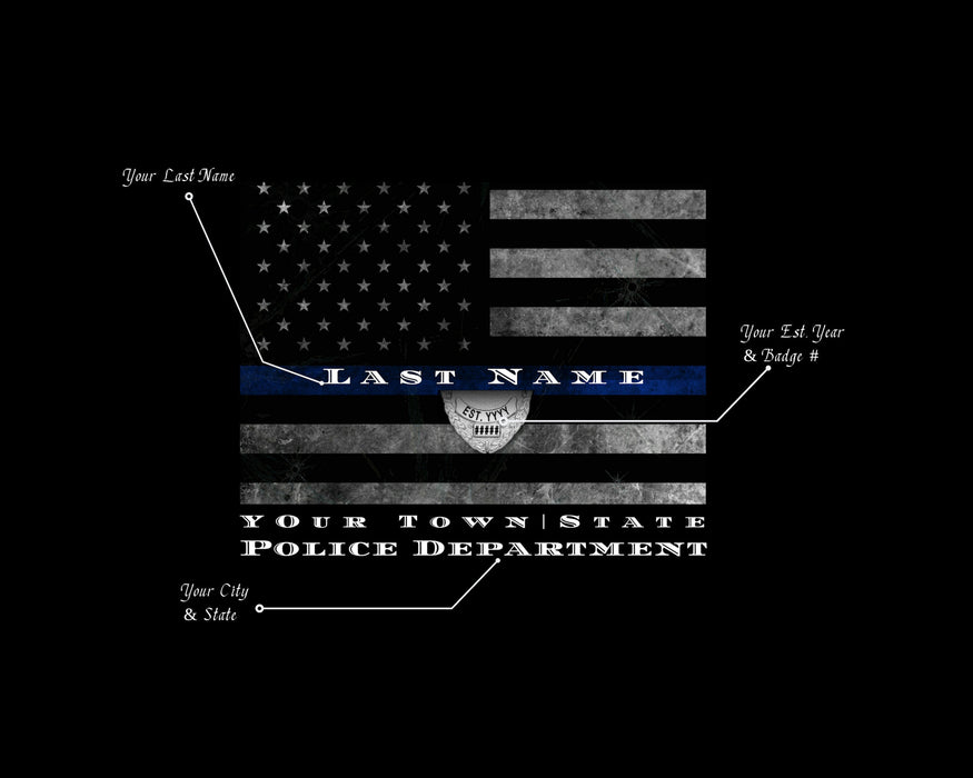 Thin Blue Line American Flag police gift framed wall art