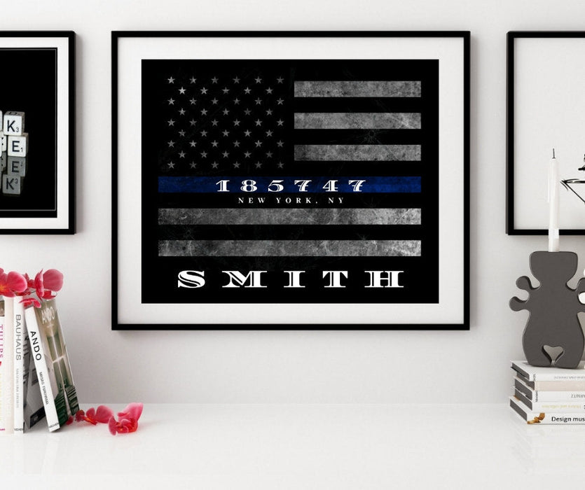 Thin Blue Line American Flag police gift framed wall art