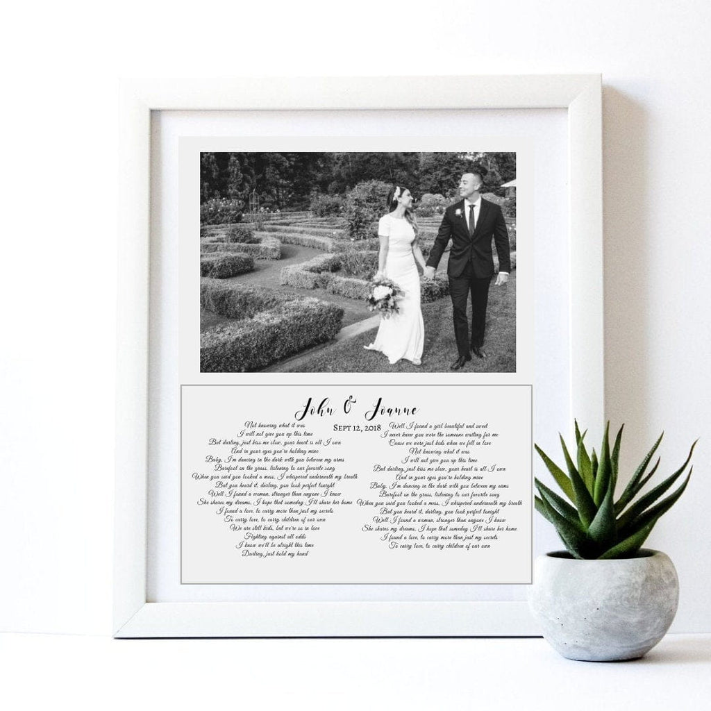 Anniversary Framed Fine Art Print With Vows, Pencil Sketch deals with Lyrics, Wedding Photo Print with Poem, Custom Photo Print Drawing, Framed