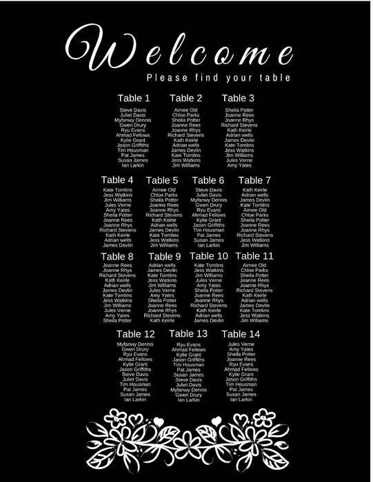 Wedding Seating Chart 20x30inch