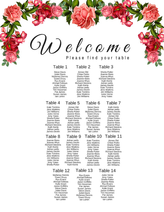 Wedding Seating Chart 20x30inch